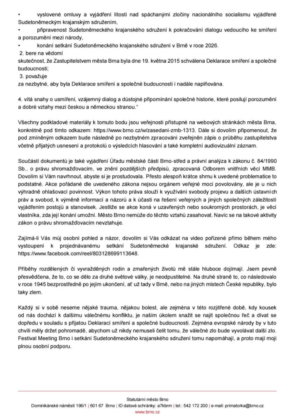 Vyjádření JUDr. Vaňkové ke sjezdu Sudetoněmeckého Landsmanšaftu